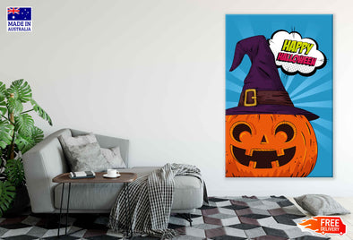 Happy Halloween Chat Bubble & Pumpkin Art Illustration Pop Arts & Comic Poster Print 100% Australian Made Stretched Canvas Ready to Hang - 2106