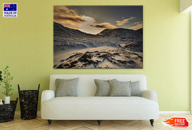 Mountains & Snow Sunset Iceland Print 100% Australian Made Stretched Canvas Ready to Hang - 1025