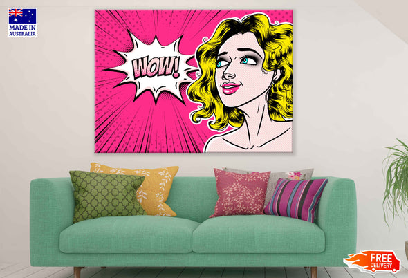 WOW Quote & Short Hair Girl Illustration Pop Arts & Comic Poster Print 100% Australian Made Stretched Canvas Ready to Hang - 2178