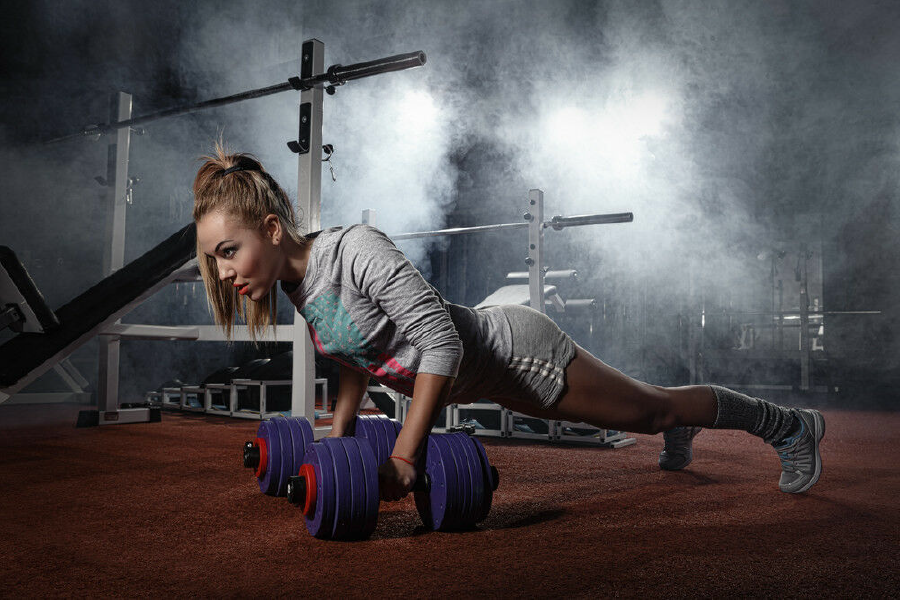 Young Girl Posing with Dumbells in Gym Print 100% Australian Made Stretched Canvas Ready to Hang - 2206