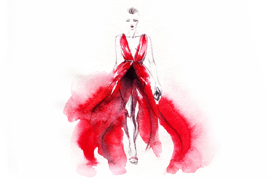 Woman in Red Dress Watercolor Print 100% Australian Made Stretched Canvas Ready to Hang - 1310