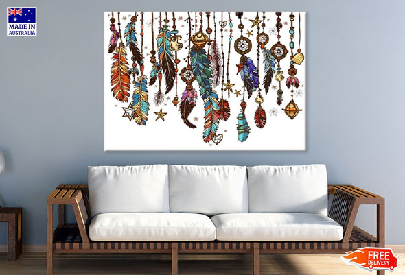 Dreamcatcher & Feathers Art Design  Print 100% Australian Made Stretched Canvas Ready to Hang - 1906