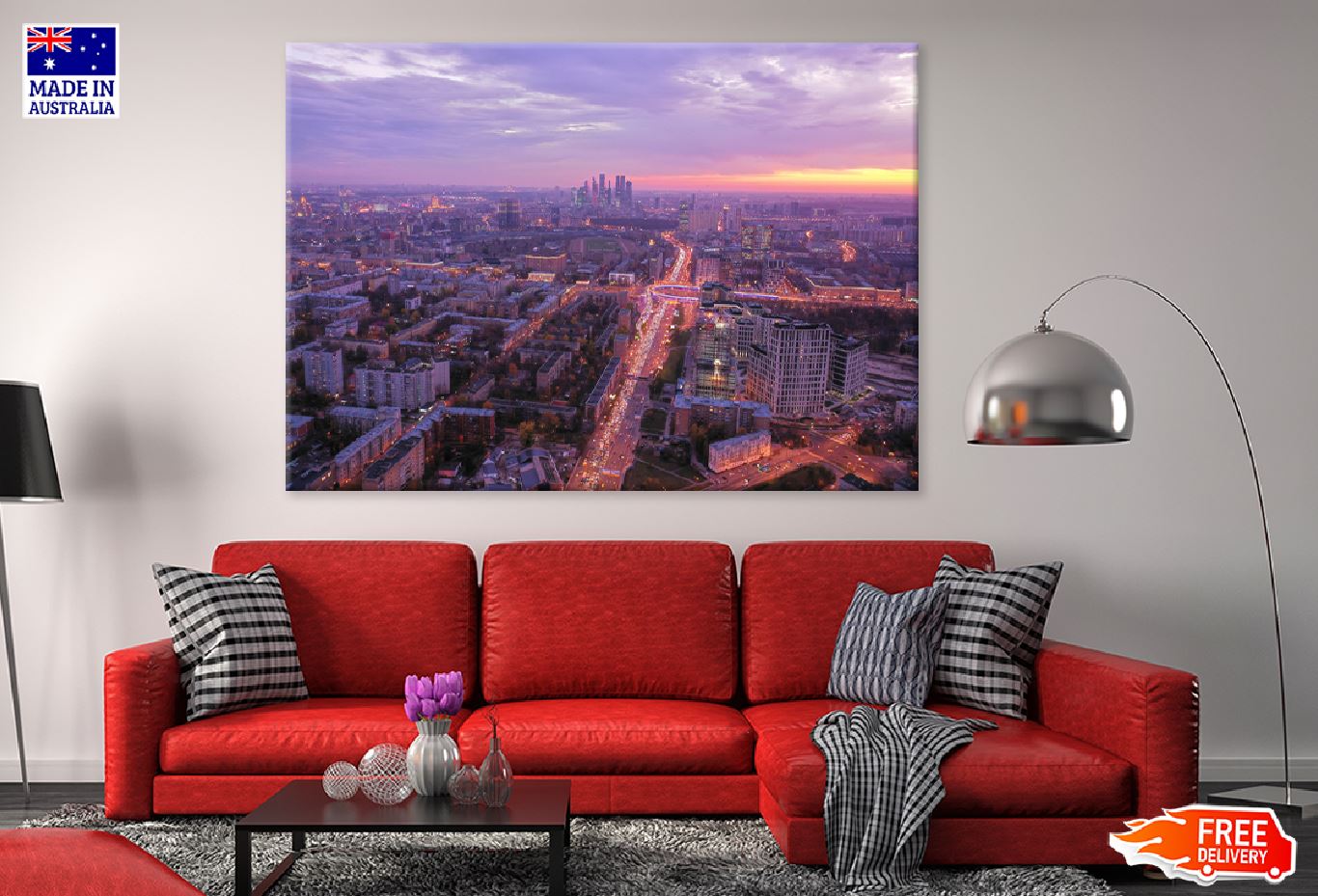 Moscow City Evening Photograph Print 100% Australian Made Stretched Canvas Ready to Hang - 1474