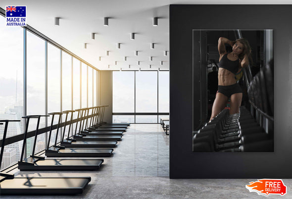 Girl & Dumbell Row in Gym Photograph Print 100% Australian Made Stretched Canvas Ready to Hang - 2436