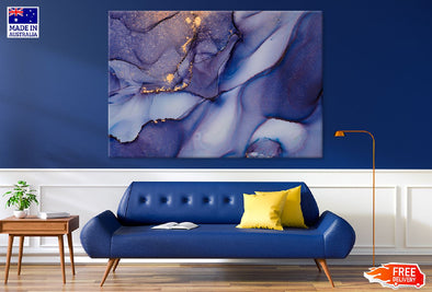 Grey Purple & Gold Fluid Abstract Design Print 100% Australian Made Stretched Canvas Ready to Hang - 1125