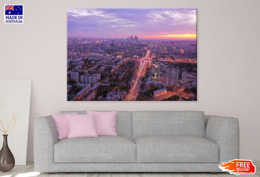 Moscow City Evening Photograph Print 100% Australian Made Stretched Canvas Ready to Hang - 1474