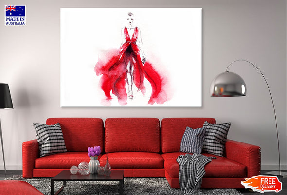 Woman in Red Dress Watercolor Print 100% Australian Made Stretched Canvas Ready to Hang - 1310