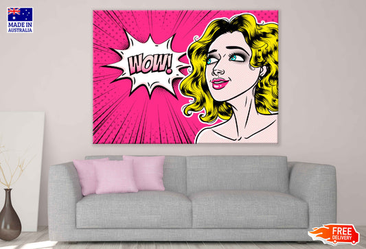 WOW Quote & Short Hair Girl Illustration Pop Arts & Comic Poster Print 100% Australian Made Stretched Canvas Ready to Hang - 2178