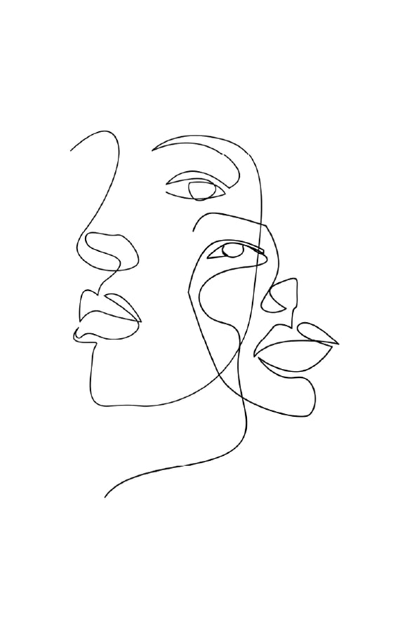 Woman Faces B&W Line Art Design Print 100% Australian Made Stretched Canvas Ready to Hang - 1805