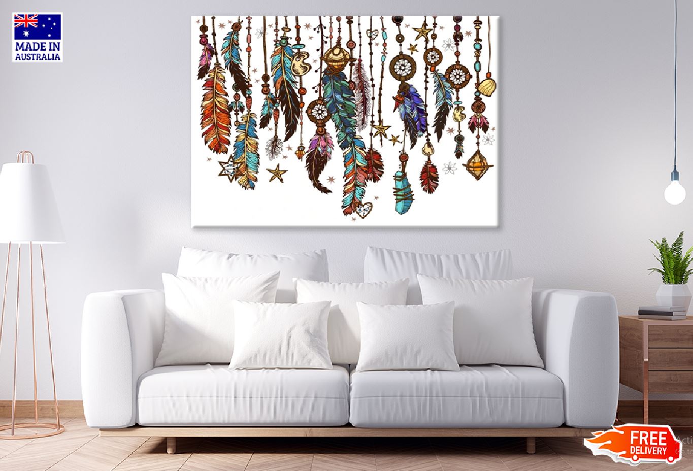 Dreamcatcher & Feathers Art Design  Print 100% Australian Made Stretched Canvas Ready to Hang - 1906