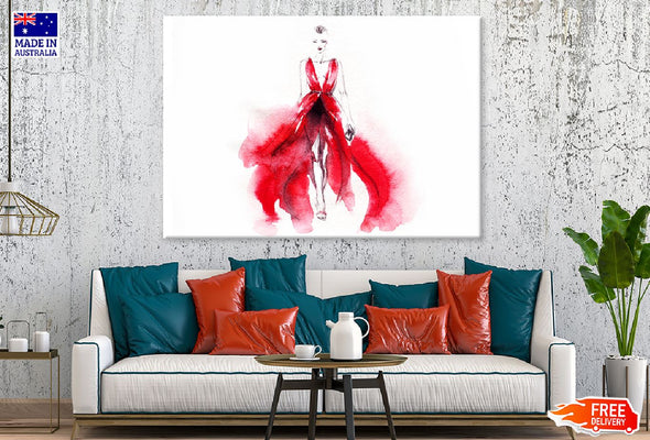 Woman in Red Dress Watercolor Print 100% Australian Made Stretched Canvas Ready to Hang - 1310