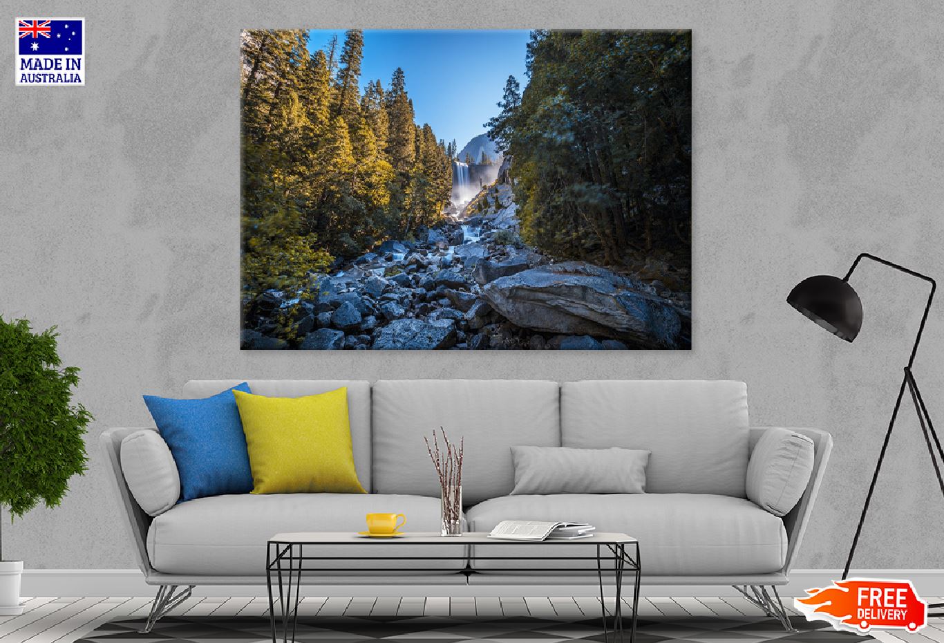 Vernal Falls in Yosemite Park Print 100% Australian Made Stretched Canvas Ready to Hang - 1026