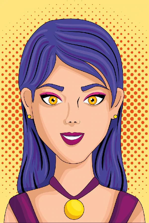 Hot Girl With Purple Hair Illustration Pop Arts & Comic Poster Print 100% Australian Made Stretched Canvas Ready to Hang - 2107