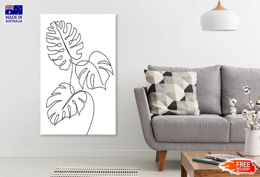 Leaves B&W Line Art Design Print 100% Australian Made Stretched Canvas Ready to Hang - 1806