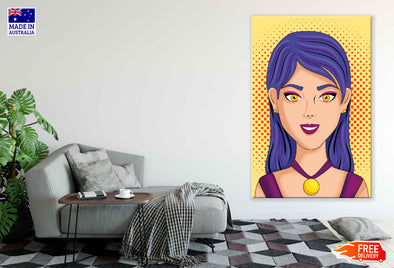 Hot Girl With Purple Hair Illustration Pop Arts & Comic Poster Print 100% Australian Made Stretched Canvas Ready to Hang - 2107