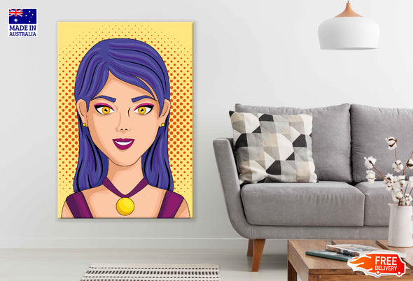 Hot Girl With Purple Hair Illustration Pop Arts & Comic Poster Print 100% Australian Made Stretched Canvas Ready to Hang - 2107