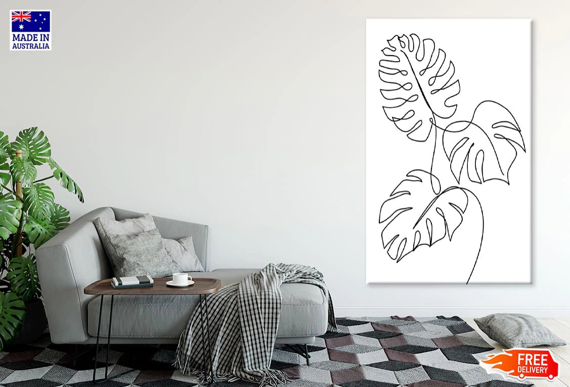 Leaves B&W Line Art Design Print 100% Australian Made Stretched Canvas Ready to Hang - 1806