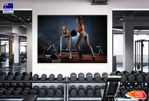 Couple Posing in Gym with Weights Print 100% Australian Made Stretched Canvas Ready to Hang - 2207