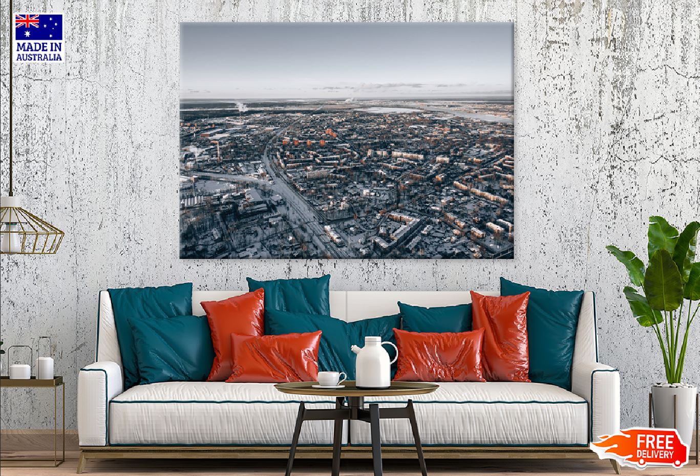 City Houses Aerial Photograph Print 100% Australian Made Stretched Canvas Ready to Hang - 1475