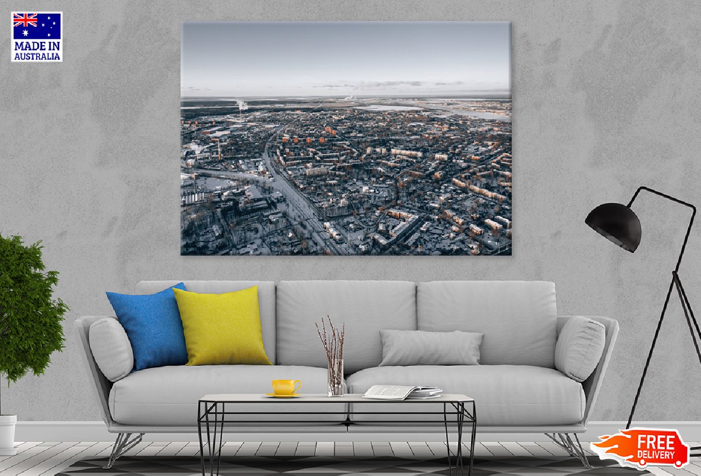 City Houses Aerial Photograph Print 100% Australian Made Stretched Canvas Ready to Hang - 1475