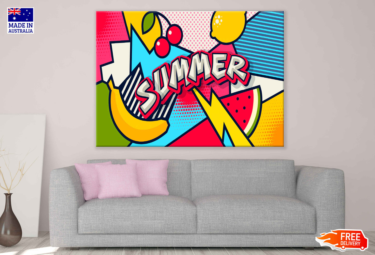 Summer Quote & Fruits Vector Art Pop Arts & Comic Poster Print 100% Australian Made Stretched Canvas Ready to Hang - 2179