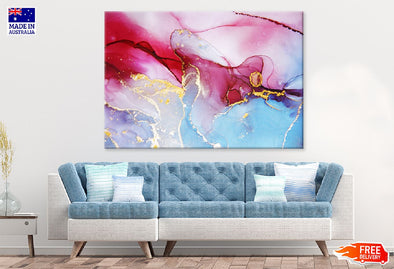 Blue Pink & Gold Fluid Abstract Design Print 100% Australian Made Stretched Canvas Ready to Hang - 1126