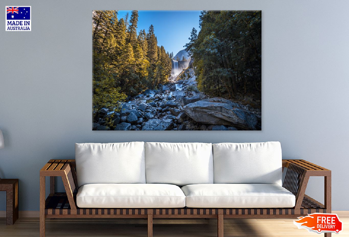 Vernal Falls in Yosemite Park Print 100% Australian Made Stretched Canvas Ready to Hang - 1026