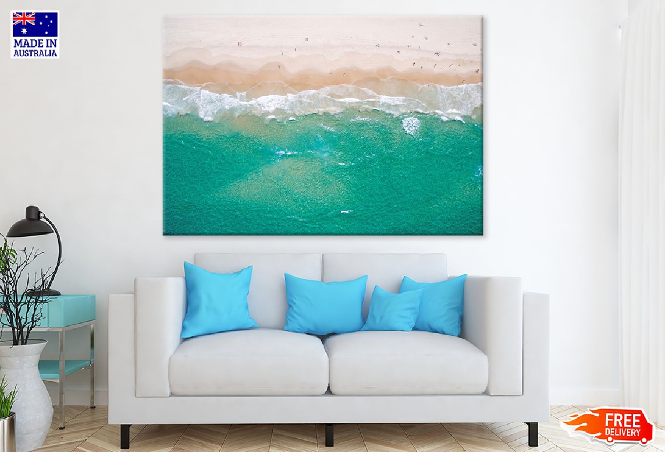 Sea & Sand Aerial View Photograph Print 100% Australian Made Stretched Canvas Ready to Hang - 1375