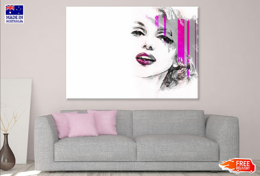 Girl with Pink Lips Watercolor Print 100% Australian Made Stretched Canvas Ready to Hang - 1312