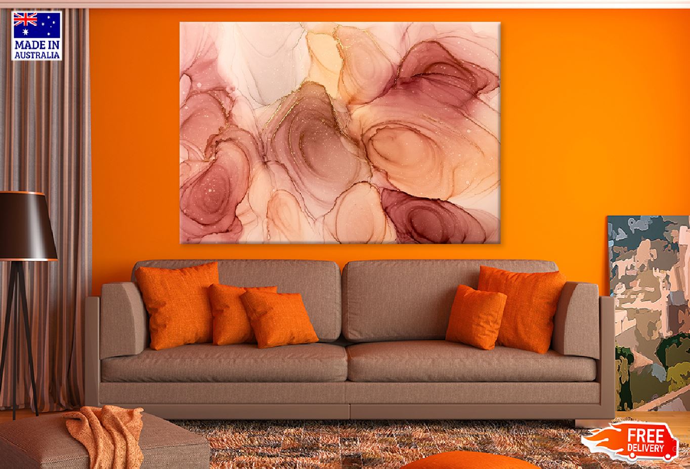 Orange Brown Alcohol Ink Abstract Design Print 100% Australian Made Stretched Canvas Ready to Hang - 1127