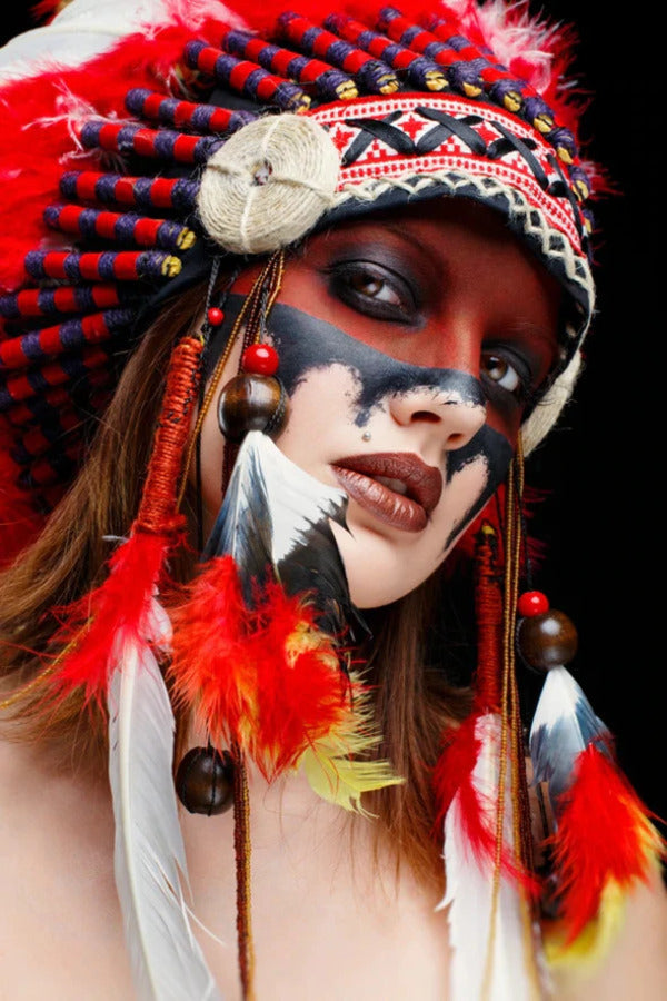 Red Indian Girl With Feather Headdress Photograph Print 100% Australian Made Stretched Canvas Ready to Hang - 1981