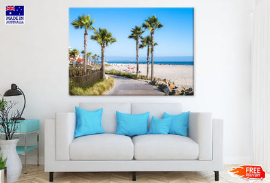 Beach & Palm Trees Photograph Print 100% Australian Made Stretched Canvas Ready to Hang - 1705