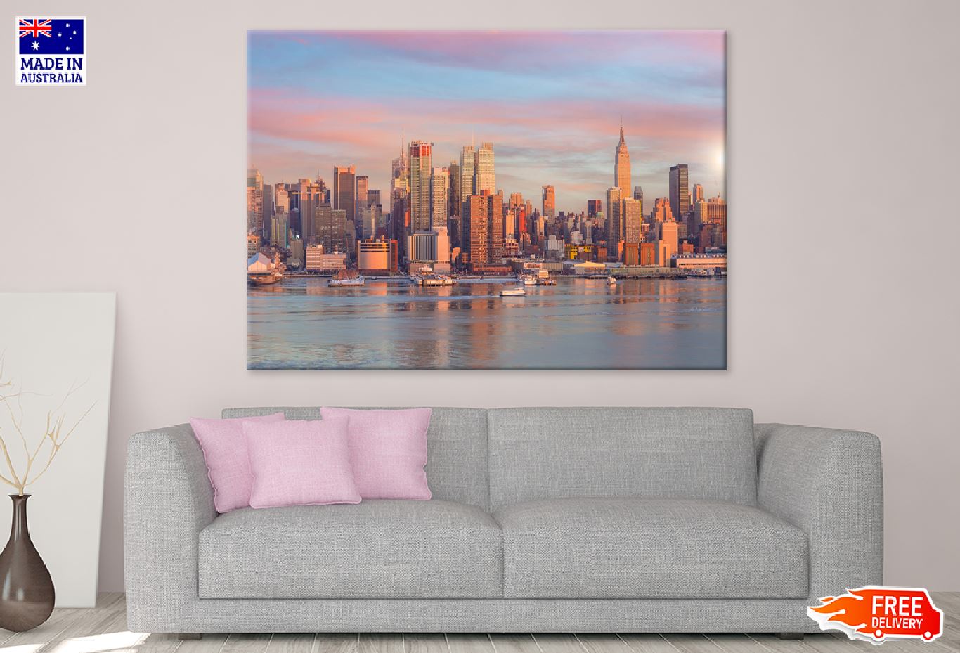 New York City Sunset Lake View Print 100% Australian Made Stretched Canvas Ready to Hang - 1476