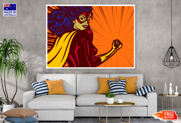 Super Hero Girl Illustration Pop Arts & Comic Poster Print 100% Australian Made Stretched Canvas Ready to Hang - 2180