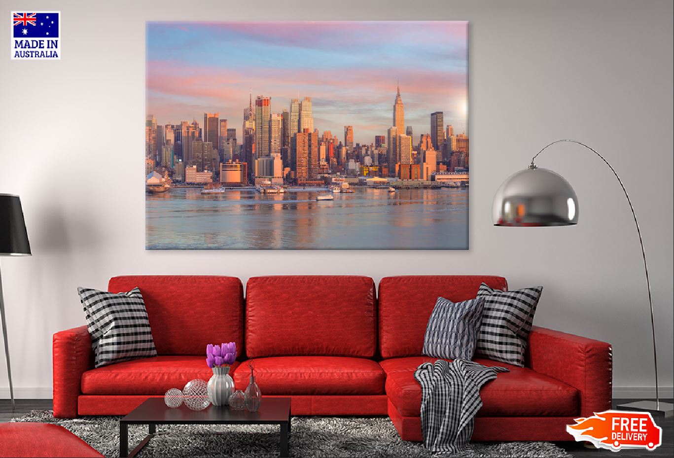 New York City Sunset Lake View Print 100% Australian Made Stretched Canvas Ready to Hang - 1476