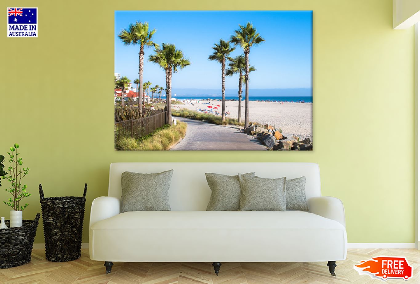 Beach & Palm Trees Photograph Print 100% Australian Made Stretched Canvas Ready to Hang - 1705