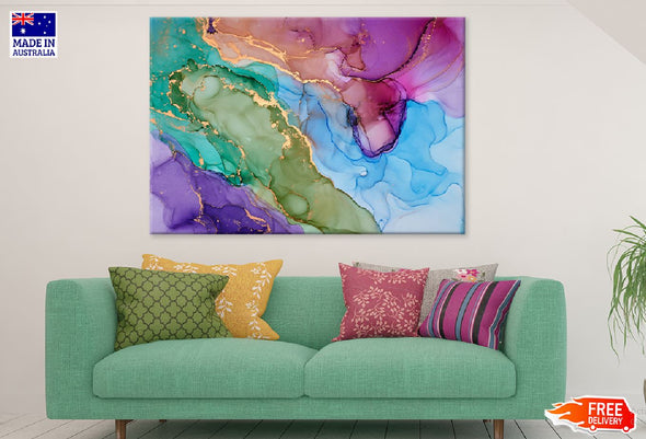 Green Purple Blue & Gold Abstract Design Print 100% Australian Made Stretched Canvas Ready to Hang - 1128