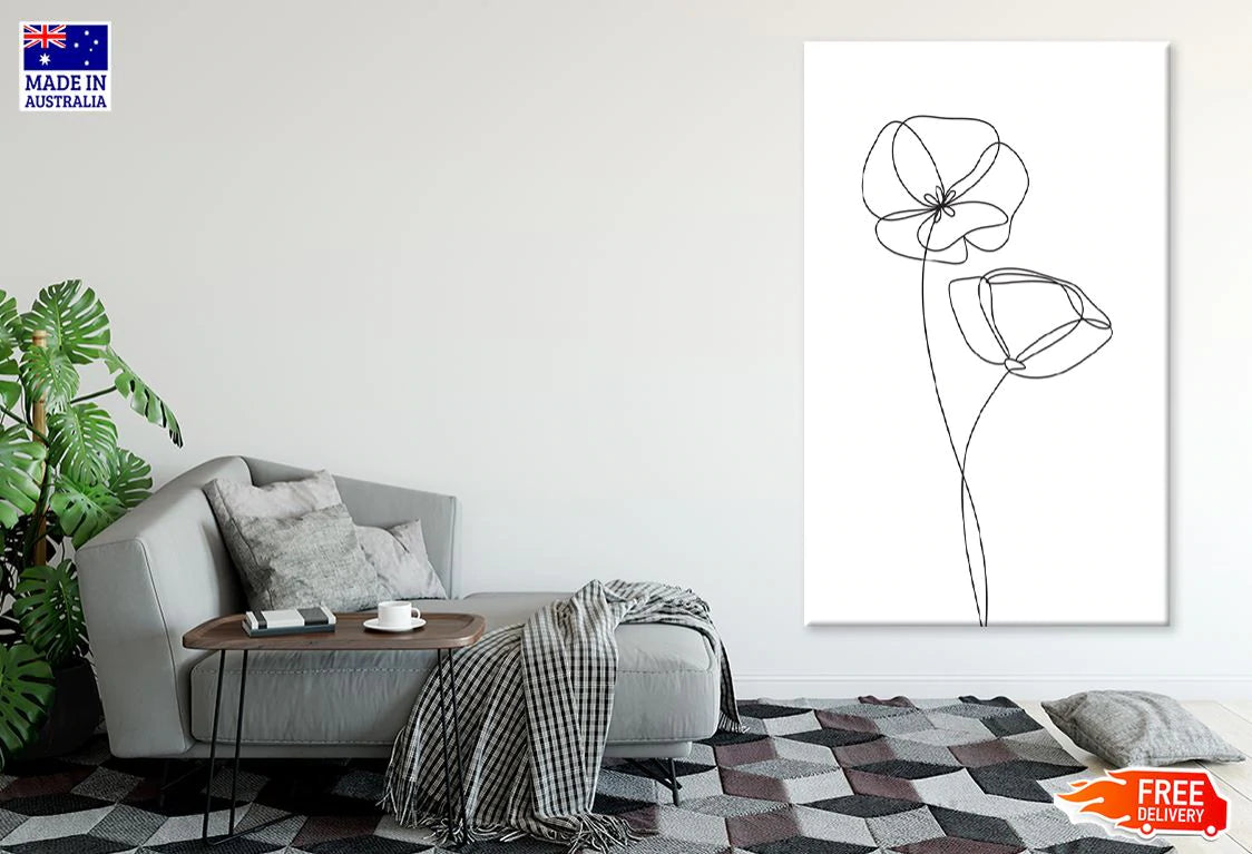 Flowers B&W Line Art Design Print 100% Australian Made Stretched Canvas Ready to Hang - 1808