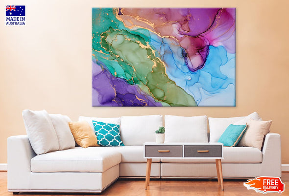 Green Purple Blue & Gold Abstract Design Print 100% Australian Made Stretched Canvas Ready to Hang - 1128