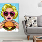 Girl with Heart Shaped Glasses Eating a Burger Illustration Pop Arts & Comic Poster Print 100% Australian Made Stretched Canvas Ready to Hang - 2181