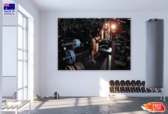 Girl Workout in Gym Photograph Print 100% Australian Made Stretched Canvas Ready to Hang - 2266