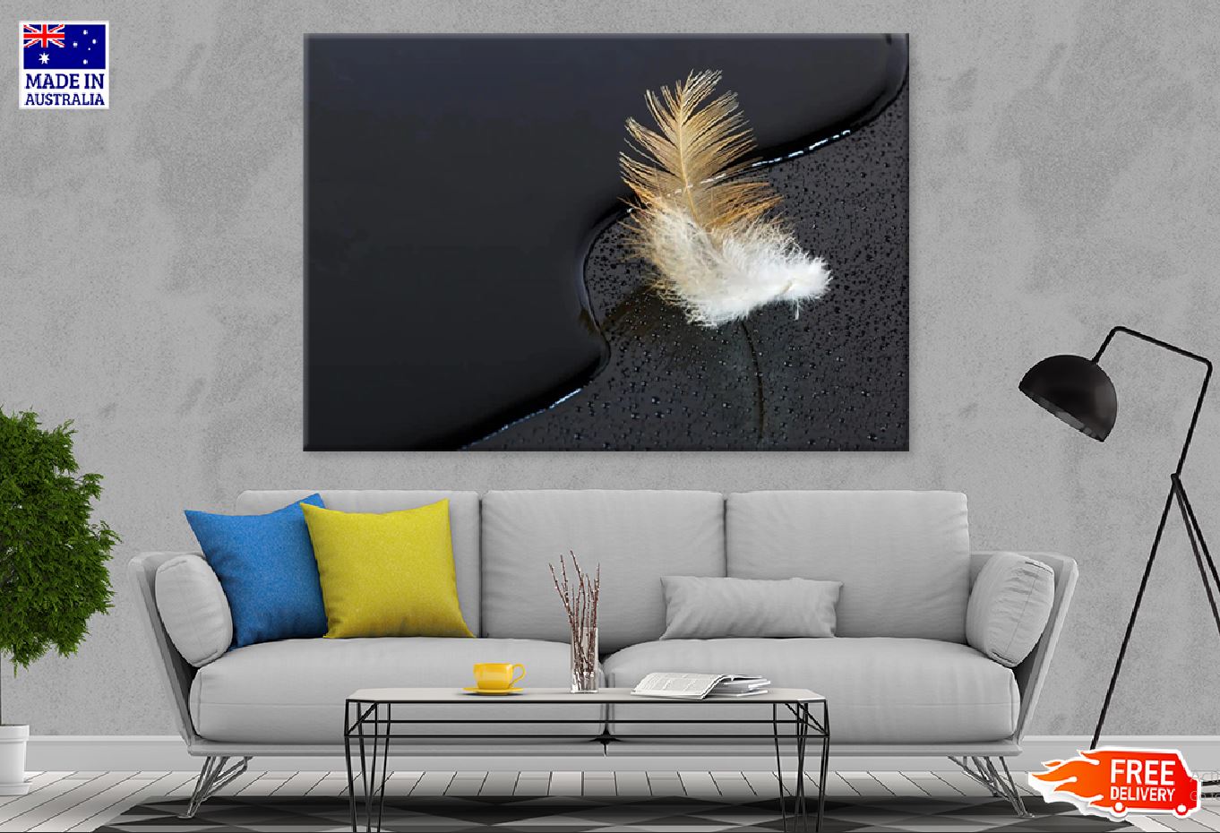 Feather Near Water Photograph Print 100% Australian Made Stretched Canvas Ready to Hang - 1909