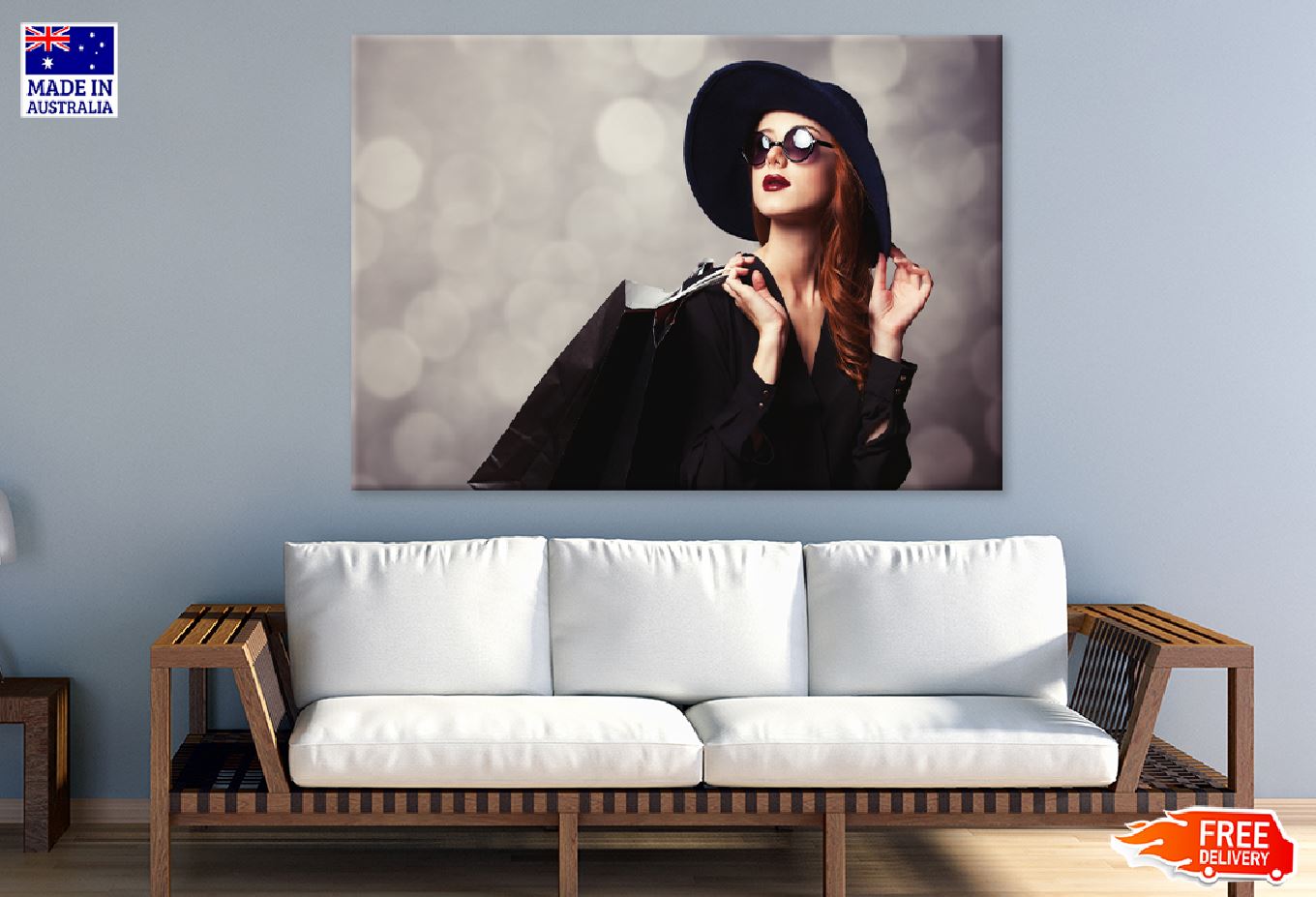 Style Redhead Girl & Sunglasses Print 100% Australian Made Stretched Canvas Ready to Hang - 1313