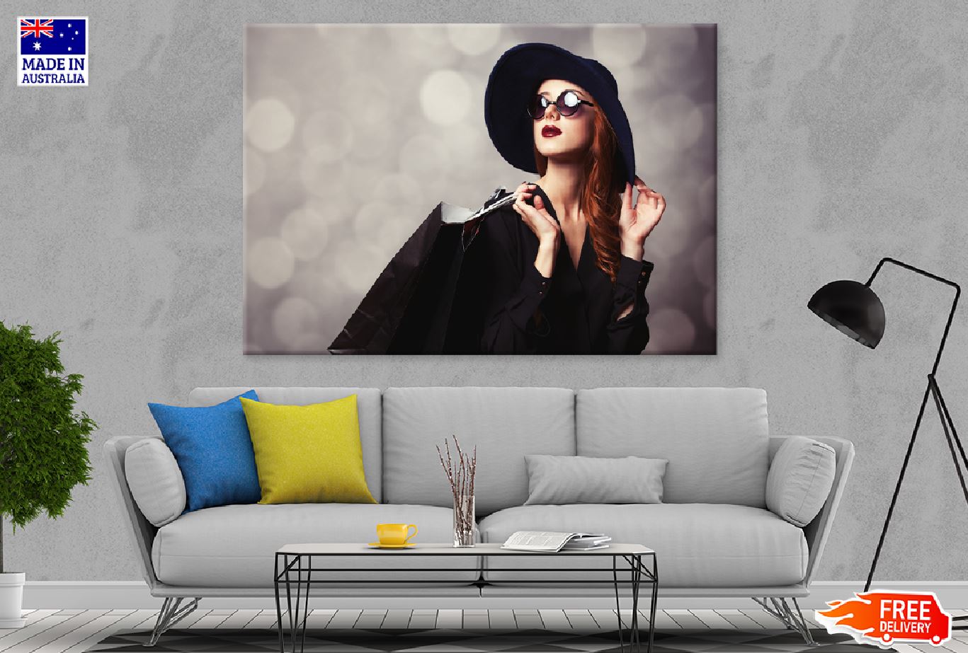 Style Redhead Girl & Sunglasses Print 100% Australian Made Stretched Canvas Ready to Hang - 1313