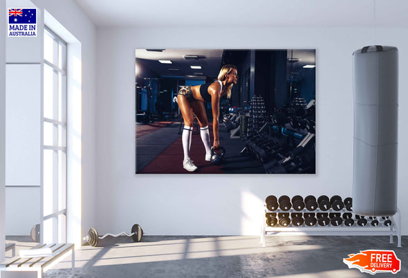 Girl Workout with Weights Print 100% Australian Made Stretched Canvas Ready to Hang - 2209