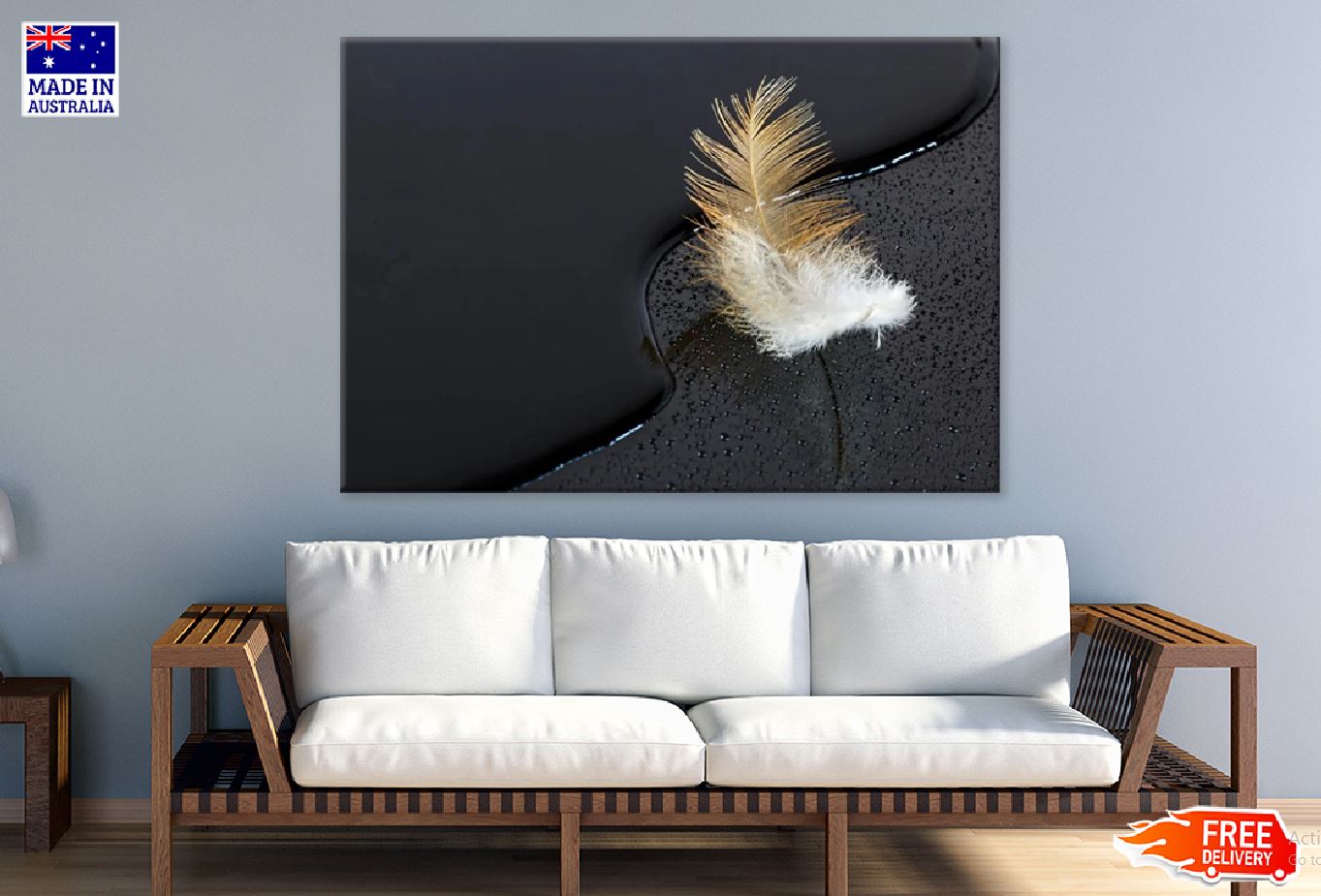 Feather Near Water Photograph Print 100% Australian Made Stretched Canvas Ready to Hang - 1909