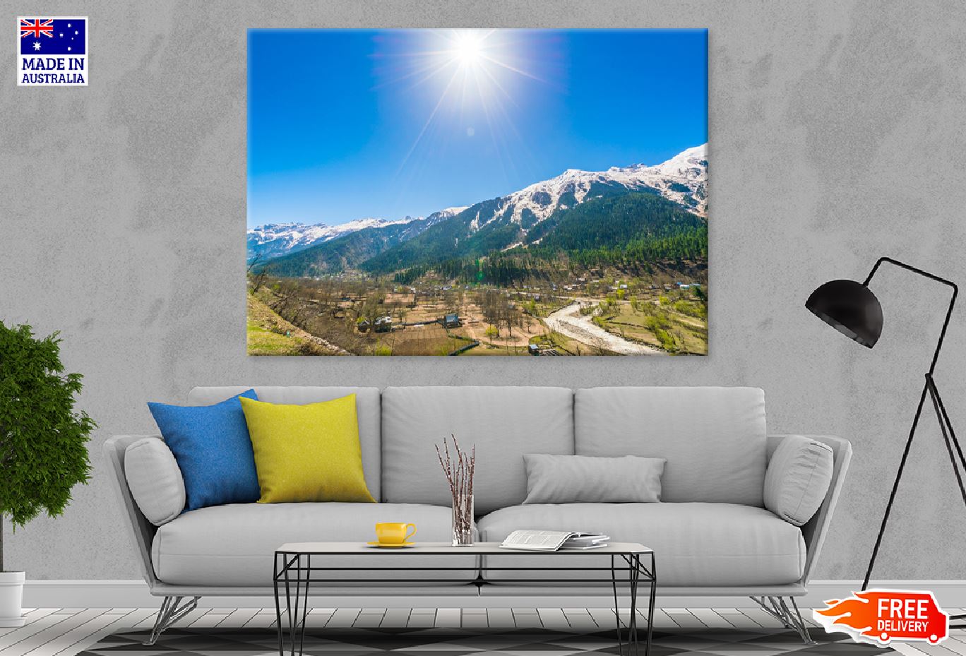 Snow Covered Mountains Kashmir Print 100% Australian Made Stretched Canvas Ready to Hang - 1029