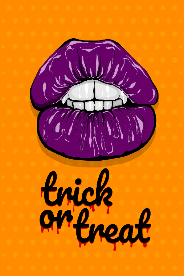 Purple Lips & Trick Or Treat Quote Illustration Pop Arts & Comic Poster Print 100% Australian Made Stretched Canvas Ready to Hang - 2110