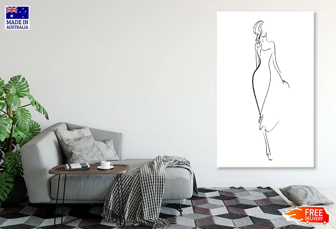 Walking Girl B&W Line Art Design Print 100% Australian Made Stretched Canvas Ready to Hang - 1809