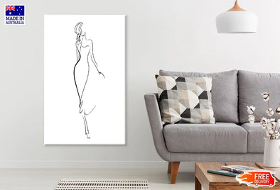 Walking Girl B&W Line Art Design Print 100% Australian Made Stretched Canvas Ready to Hang - 1809